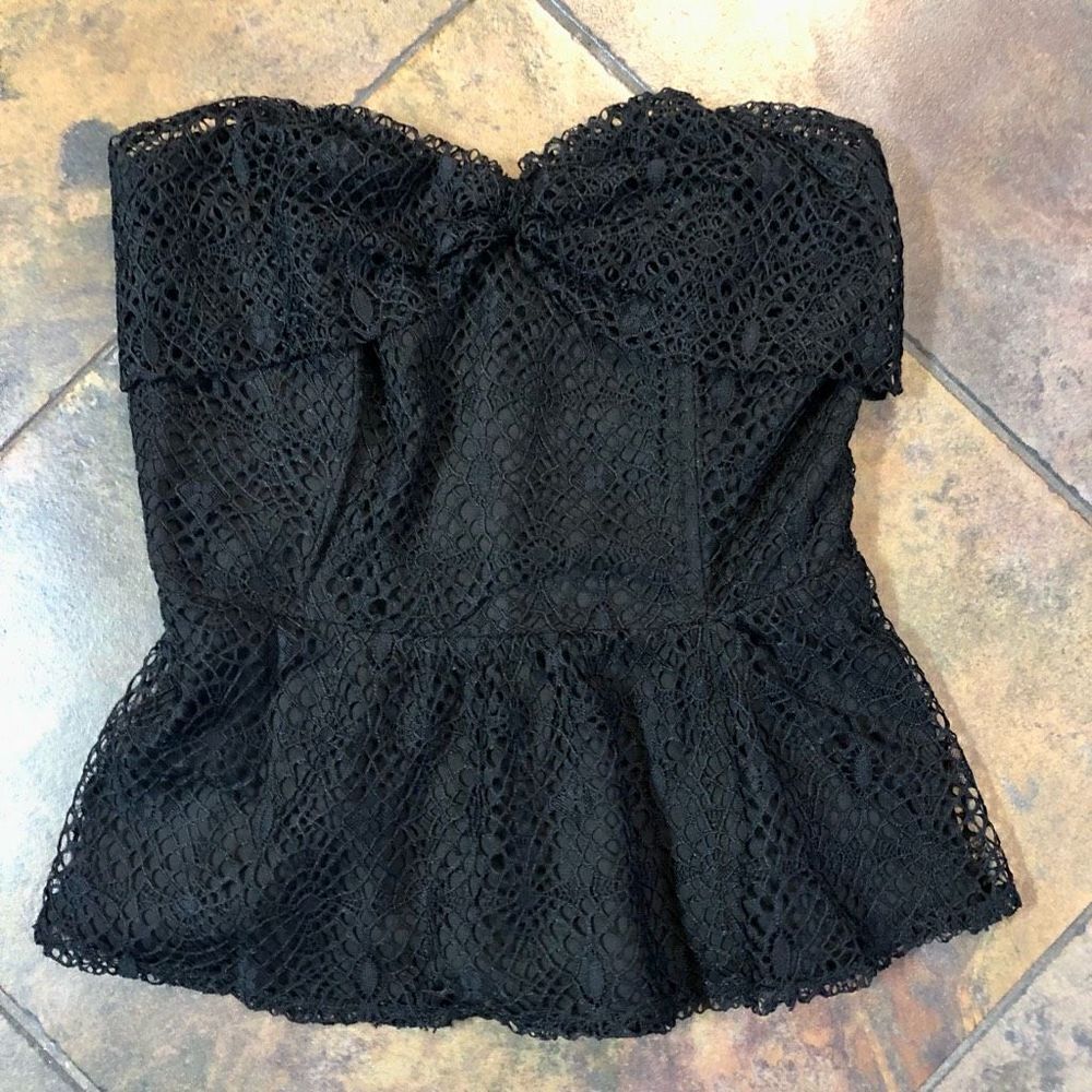 NWT Porridge Anthropologie Black Lace Strapless Tube Top Size Small